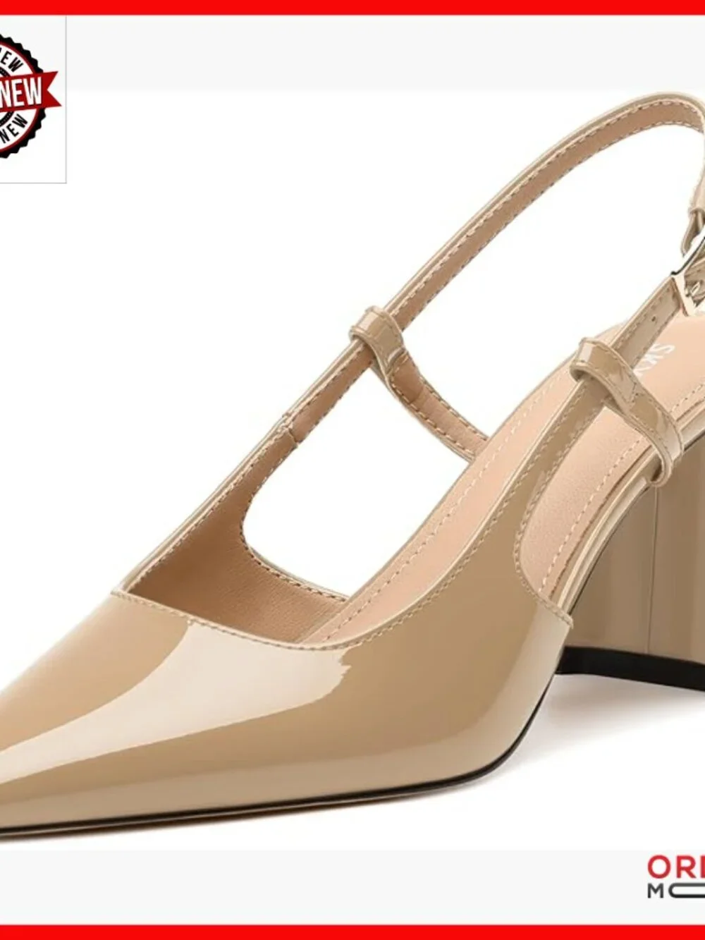 Women's Chunky Heel Pumps Square Toe Slingback Adjustable Strap Dress Shoes